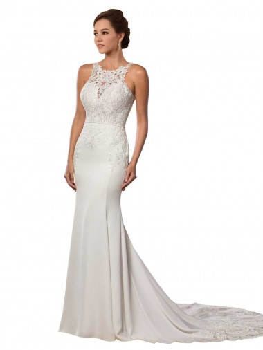 Lace Sheath Chapel Train Sleeveless V-Back Modern Wedding Dress Sheffield