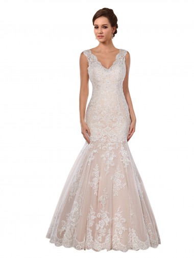 Lace Mermaid Chapel Train Sleeveless Modern Wedding Dress Sheffield