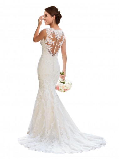 Lace Mermaid Chapel Train Sleeveless White Wedding Dress Sheffield