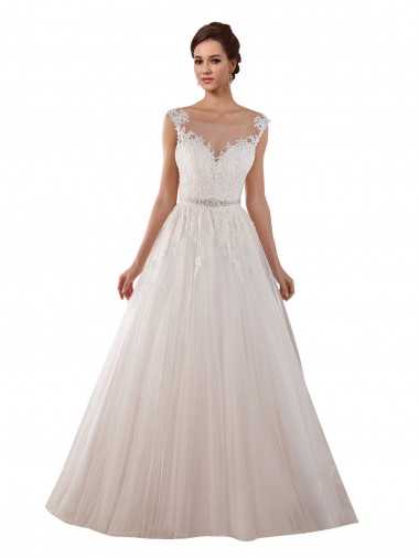 Tulle & Lace Ball Gown Chapel Train Sleeveless Keyhole Back Wedding Dress Sheffield