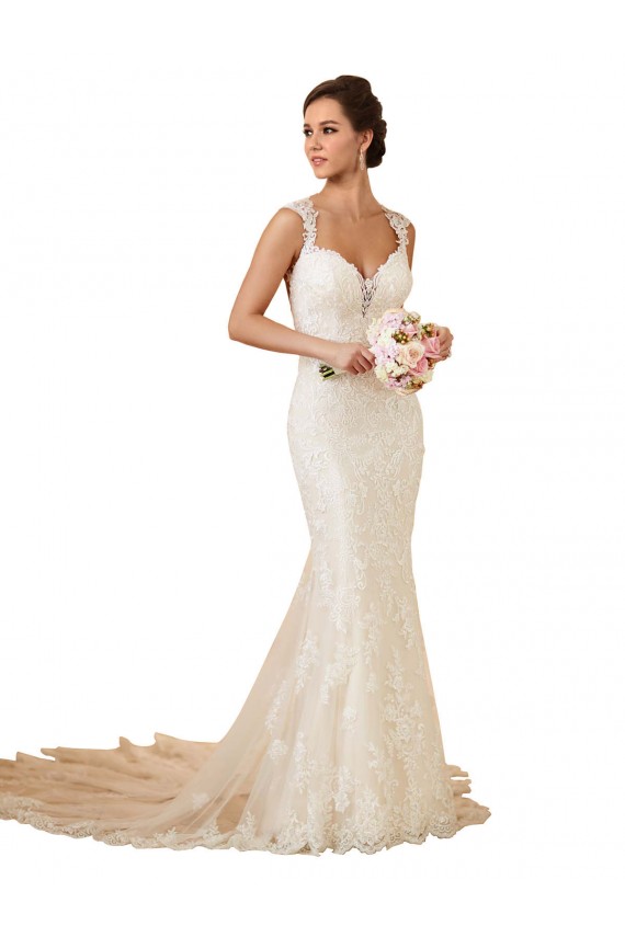 Lace Mermaid Chapel Train Sleeveless Keyhole Back Modern Wedding Dress Sheffield