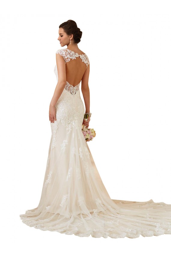 Lace Mermaid Chapel Train Sleeveless Keyhole Back Modern Wedding Dress Sheffield