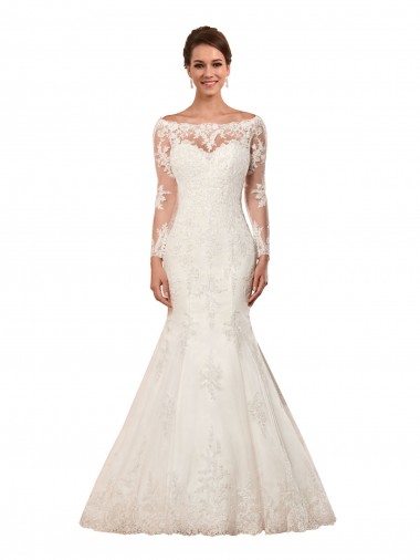 Lace Mermaid Chapel Train Long Sleeves Sexy Wedding Dress Sheffield