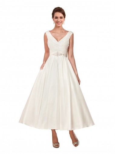 Satin A-Line Ankle Length Sleeveless Wedding Dress Sheffield