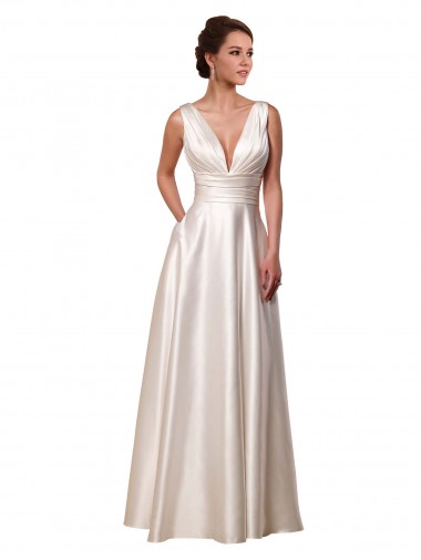 Satin A-Line Chapel Train Sleeveless Wedding Gowns Sheffield