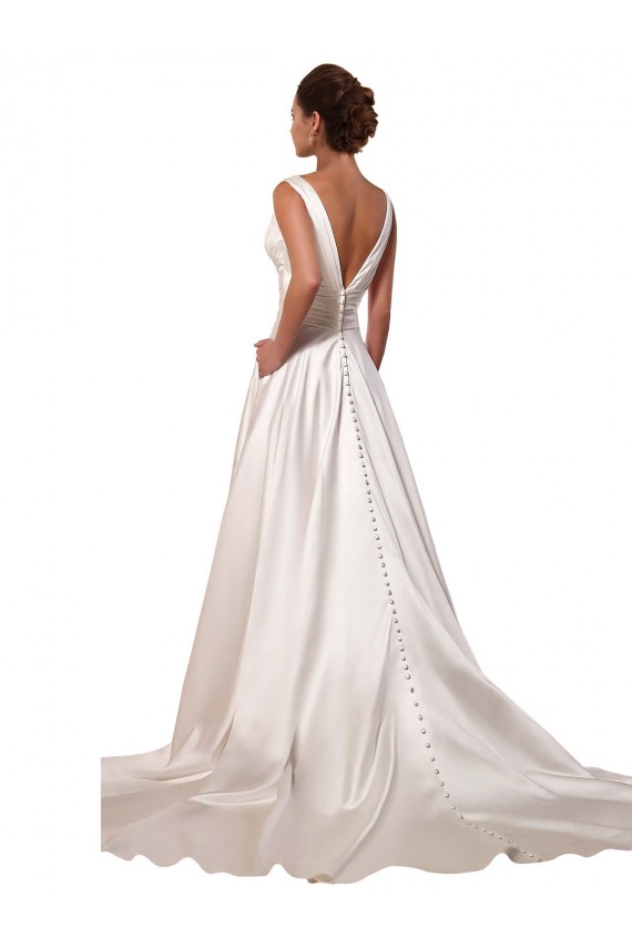 Satin A-Line Chapel Train Sleeveless Wedding Gowns Sheffield