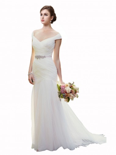 Tulle Mermaid Chapel Train Sleeveless Ivory Beach Wedding Dress Sheffield
