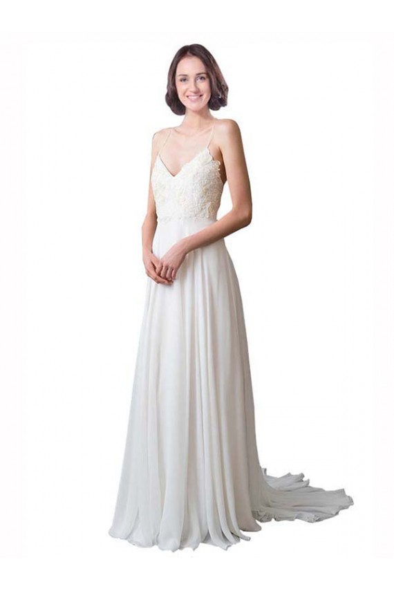 Soft Chiffon & Lace A-Line Chapel Train Sleeveless Beach Wedding Dress Sheffield