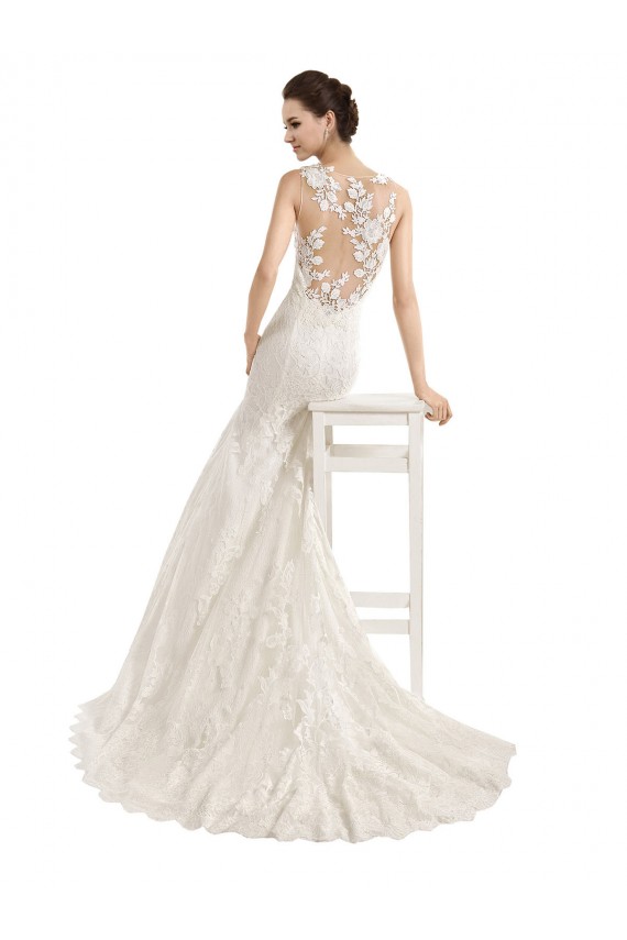 Lace Mermaid Chapel Train Sleeveless Illusion Neck Wedding Dress Sheffield