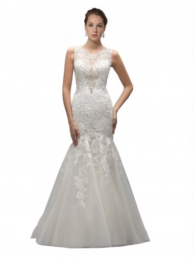 Tulle & Lace Mermaid Sweep Train Sleeveless Wedding Dress Sheffield