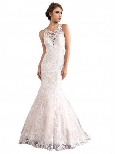Tulle & Lace Mermaid Cathedral Train Sleeveless Wedding Dress Sheffield