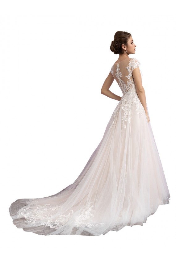 Tulle & Lace A-Line Cathedral Train Cap Sleeves Beach Wedding Dress Sheffield