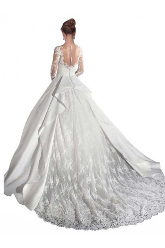 Satin & Lace A-Line Cathedral Train Long Sleeves Wedding Dress Sheffield