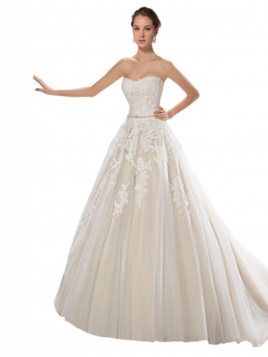 Tulle & Lace A-Line Chapel Train Sleeveless Strapless Wedding Dress Sheffield