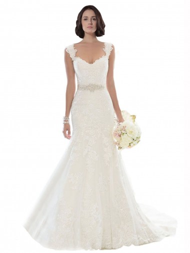 Lace Mermaid Chapel Train Sleeveless White Beach Wedding Dress Sheffield
