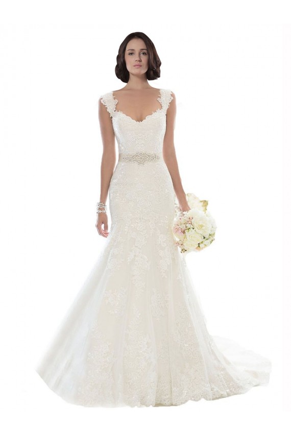 Lace Mermaid Chapel Train Sleeveless White Beach Wedding Dress Sheffield