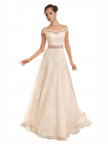 Lace A-Line Chapel Train Sleeveless Beach Wedding Dress Sheffield