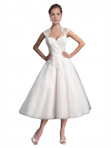 Tulle & Lace A-Line Tea Length Sleeveless Beach Wedding Dress Sheffield