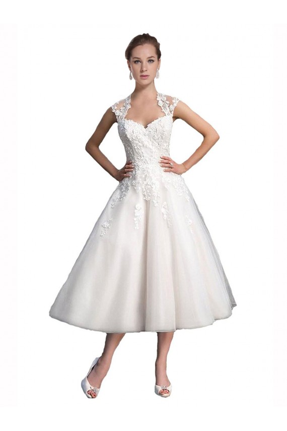 Tulle & Lace A-Line Tea Length Sleeveless Beach Wedding Dress Sheffield