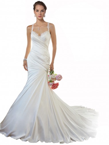 Satin Mermaid Chapel Train Sleeveless Beach Wedding Gowns Sheffield