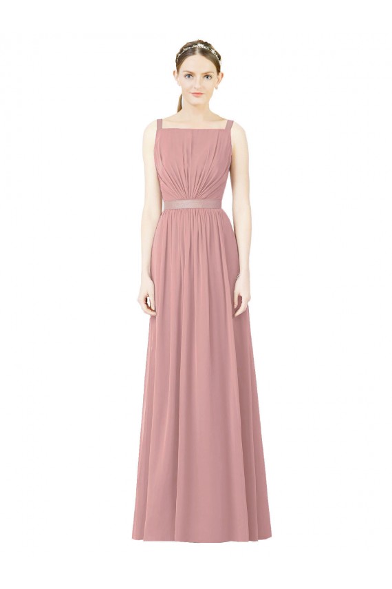 Soft Chiffon A-Line Long Sleeveless Dusty Pink Bridesmaid Dress Sheffield