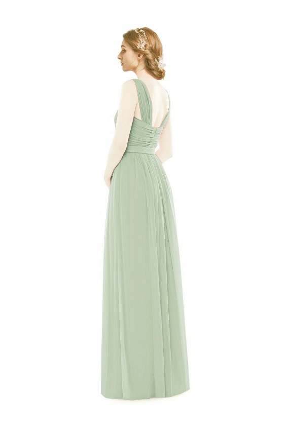 Soft Chiffon A-Line Long Sleeveless Sage Bridal Party Dress Sheffield