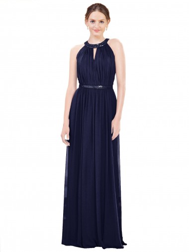 Soft Chiffon A-Line Long Sleeveless Dark Navy Bridesmaid Dresses Sheffield