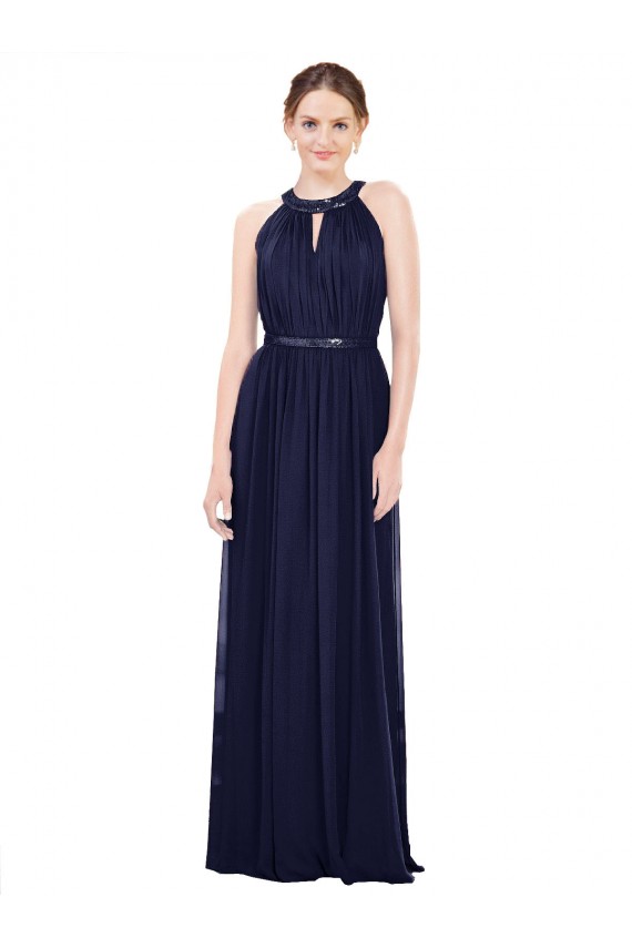 Soft Chiffon A-Line Long Sleeveless Dark Navy Bridesmaid Dresses Sheffield