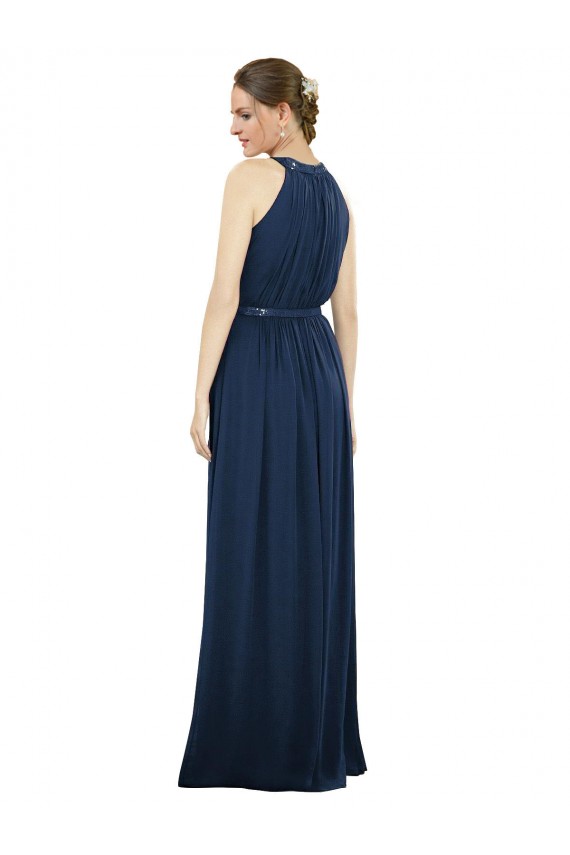 Soft Chiffon A-Line Long Sleeveless Dark Navy Bridesmaid Dresses Sheffield