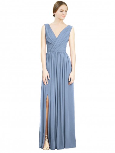 Soft Chiffon A-Line Long Sleeveless V-Neck Evening Dresses Sheffield
