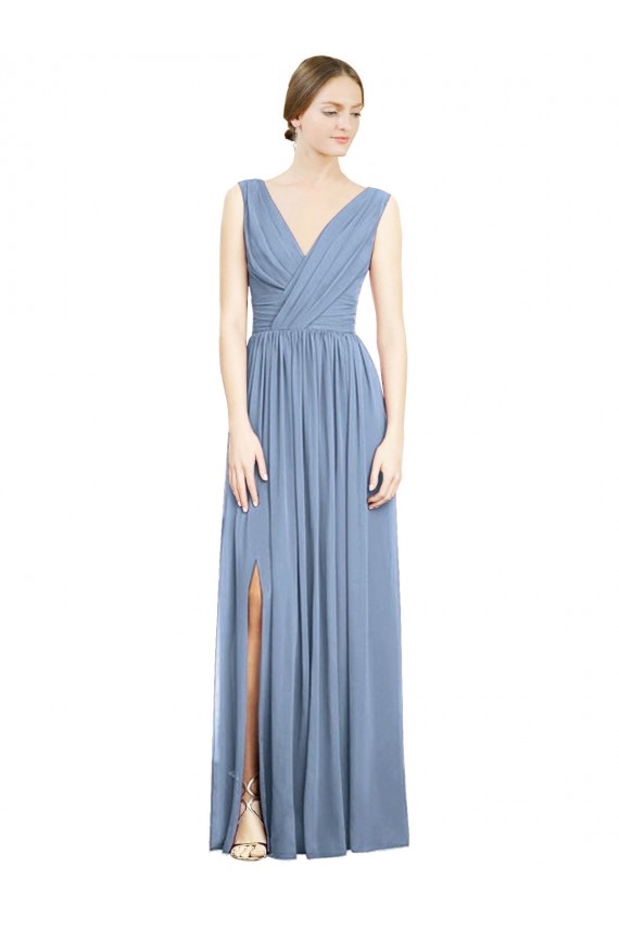 Soft Chiffon A-Line Long Sleeveless V-Neck Evening Dresses Sheffield