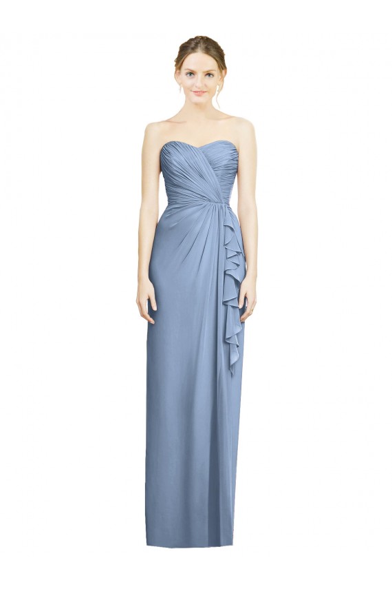 Soft Chiffon Sheath Long Sleeveless Front Slit Bridesmaid Dresses Sheffield