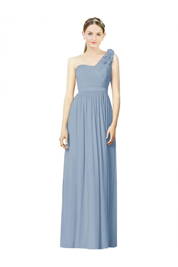 Soft Chiffon A-Line Long Sleeveless Dusty Blue Bridesmaid Gowns Sheffield