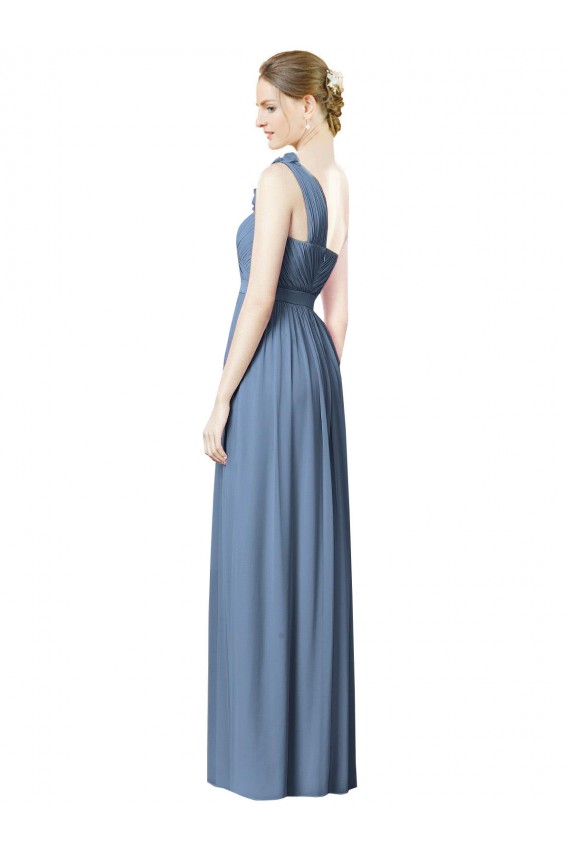 Soft Chiffon A-Line Long Sleeveless Dusty Blue Bridesmaid Gowns Sheffield