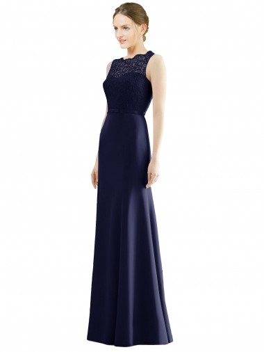 Soft Chiffon & Lace Mermaid Long Sleeveless Dark Navy Bridesmaid Dresses Sheffield