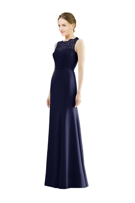 Soft Chiffon & Lace Mermaid Long Sleeveless Dark Navy Bridesmaid Dresses Sheffield