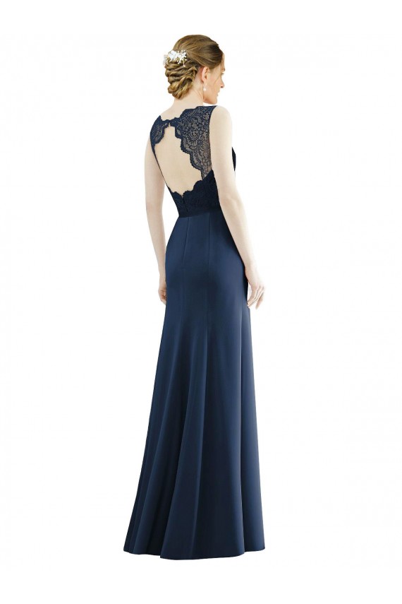 Soft Chiffon & Lace Mermaid Long Sleeveless Dark Navy Bridesmaid Dresses Sheffield