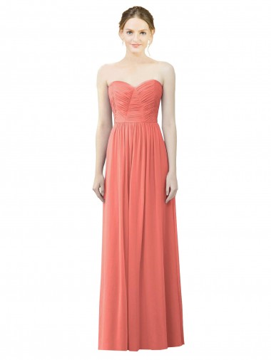Soft Chiffon A-Line Long Sleeveless Coral Bridesmaid Dress Sheffield
