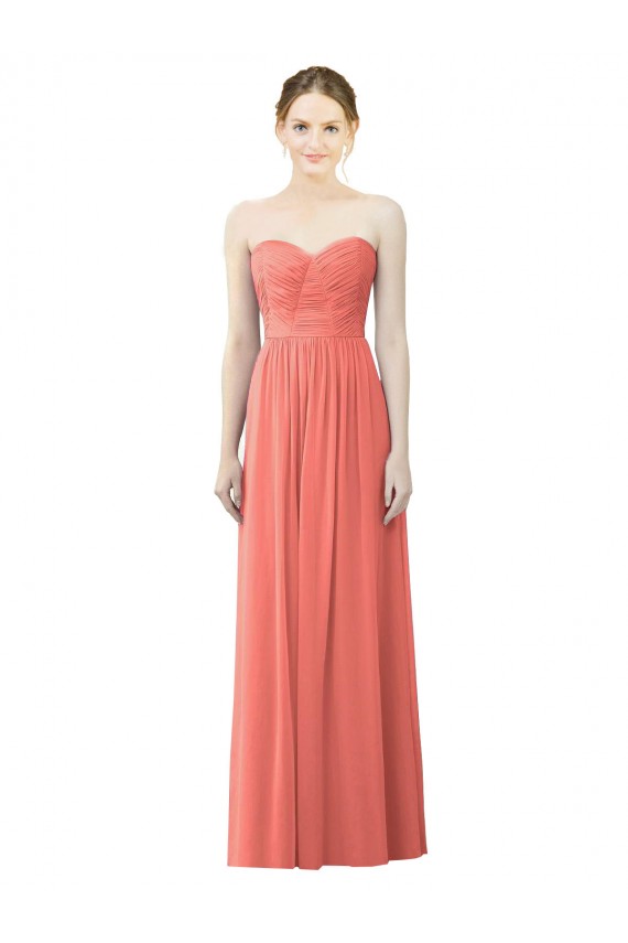Soft Chiffon A-Line Long Sleeveless Coral Bridesmaid Dress Sheffield