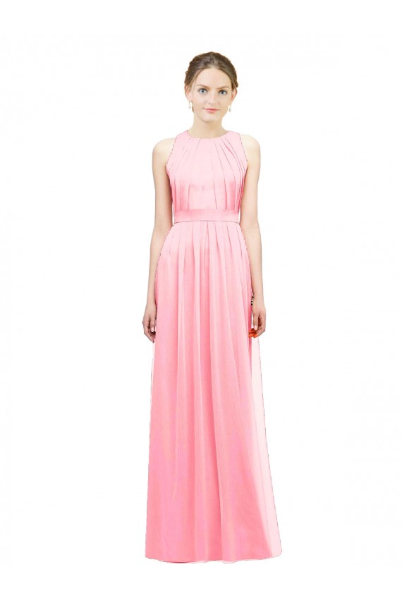 Soft Chiffon A-Line Long Sleeveless Salmon Bridesmaid Gowns Sheffield