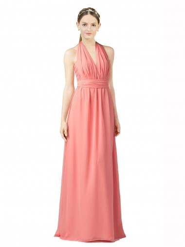 Soft Chiffon A-Line Long Sleeveless Watermelon Bridesmaid Gowns Sheffield
