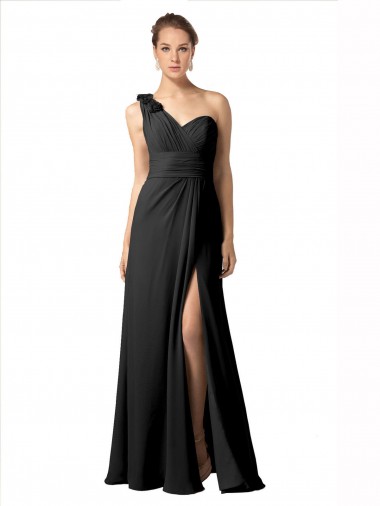 Soft Chiffon A-Line Long Sleeveless Black Bridesmaid Dresses Sheffield