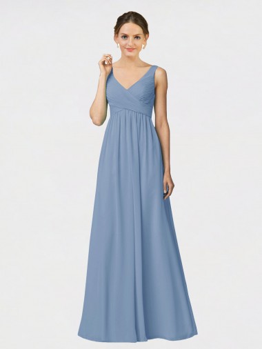 Soft Chiffon A-Line Long Sleeveless Dusty Blue Bridesmaid Gown Sheffield
