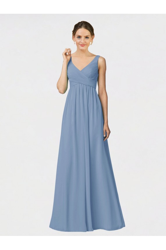 Soft Chiffon A-Line Long Sleeveless Dusty Blue Bridesmaid Gown Sheffield