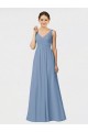 Soft Chiffon A-Line Long Sleeveless Dusty Blue Bridesmaid Gown Sheffield