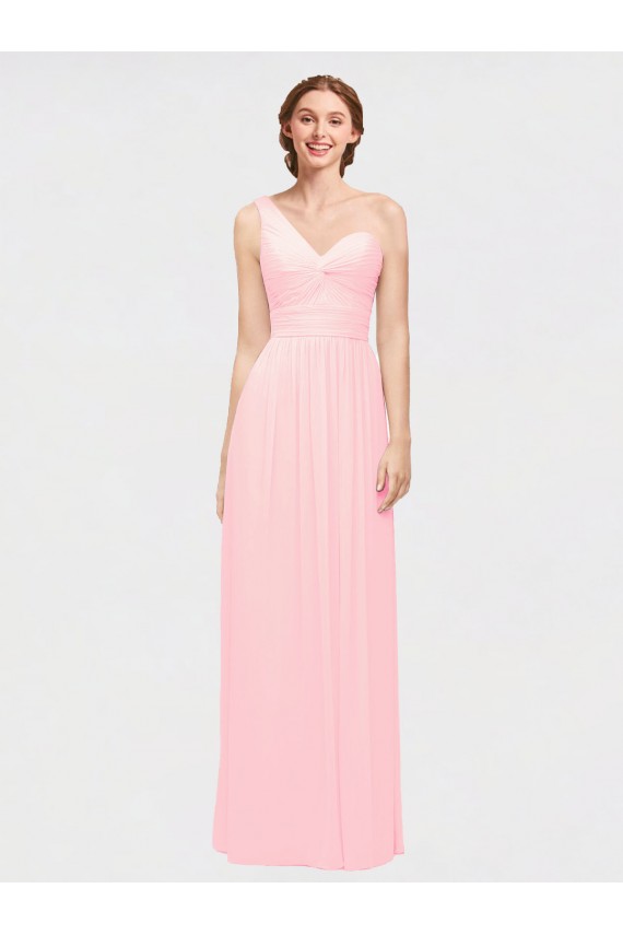 Soft Chiffon A-Line Long Sleeveless Pink Bridesmaid Dress Sheffield
