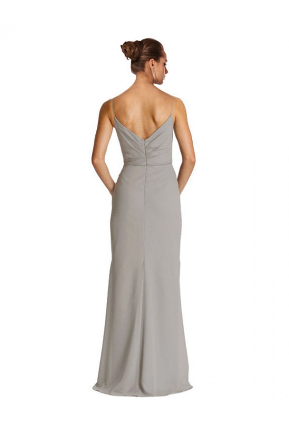Soft Chiffon Sheath Long Sleeveless Silver Bridesmaid Dress Sheffield