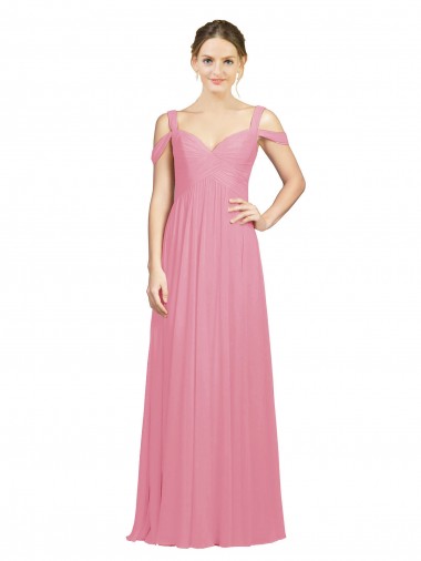 Soft Chiffon A-Line Long Sleeveless Skin Pink Bridesmaid Gowns Sheffield