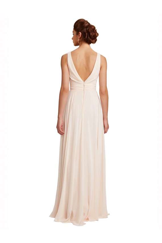 Chiffon A-Line Long Sleeveless V-Back Cream Pink Bridesmaid Dresses Sheffield
