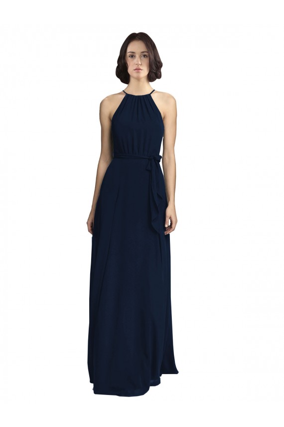 Chiffon A-Line Long Sleeveless Dark Navy Bridesmaid Dress / Evening Gowns Sheffield